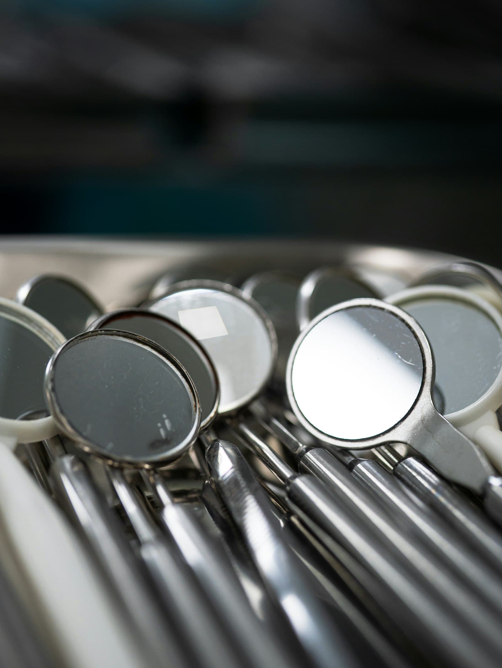 Dental instruments arranged on a sterile tray